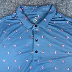 Deolax Mens 2XL Blue Pink‎ Cocktail Lemon Print Performance Golf Polo Shirt